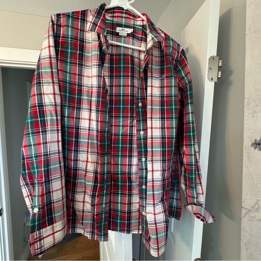 Vineyard Vines Red and Green Plaid Button Down Shirt